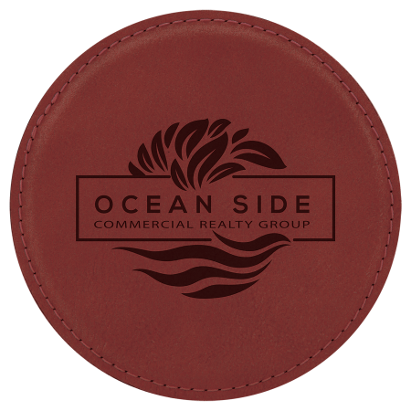 4" Round Rose Laserable Leatherette Coaster