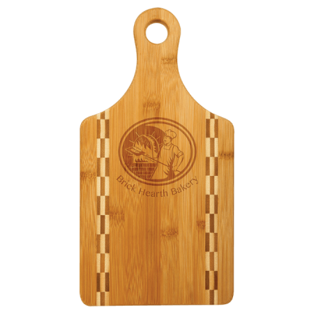 13 1/2" x 7" Paddle Shaped Bamboo Cutting Board with Butcher Block Inlay