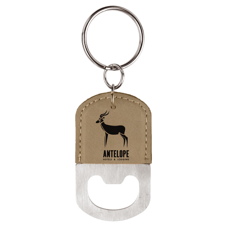 Oval Laserable Leatherette Bottle Opener Keychain
