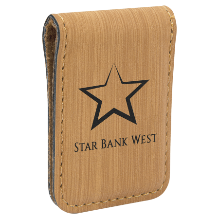 1 3/4" x 2 1/2" Bamboo Laserable Leatherette Money Clip