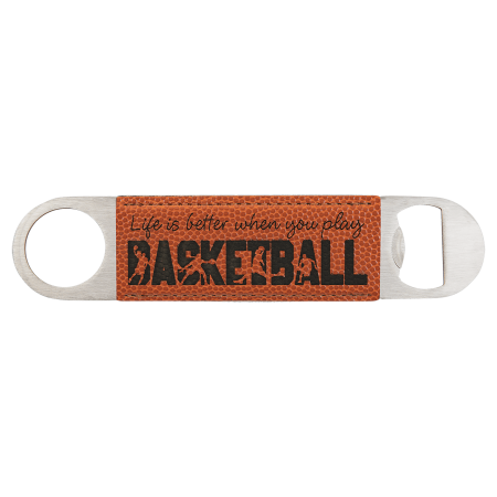 1 1/2" x 7" Basketball Laserable Leatherette Bottle Opener