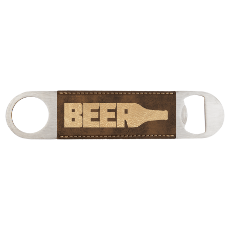 1 1/2" x 7" Rustic/Gold Laserable Leatherette Bottle Opener