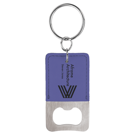 Rectangle Laserable Leatherette Bottle Opener Keychain