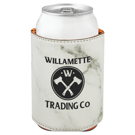 3 3/4" White Marble Laserable Leatherette Beverage Holder
