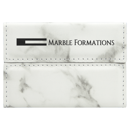 3 3/4" x 2 3/4" White Marble Laserable Leatherette Hard Business Card Holder