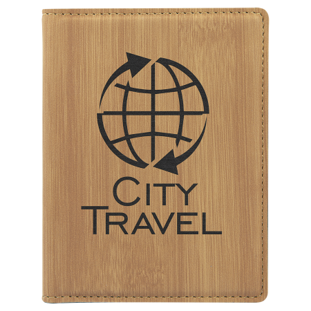 4 1/4" x 5 1/2" Bamboo Laserable Leatherette Passport Holder