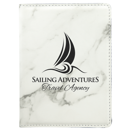 4 1/4" x 5 1/2" White Marble Laserable Leatherette Passport Holder