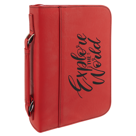 7 1/2" x 10 3/4" Red Leatherette Book/Bible Cover with Handle and Zipper