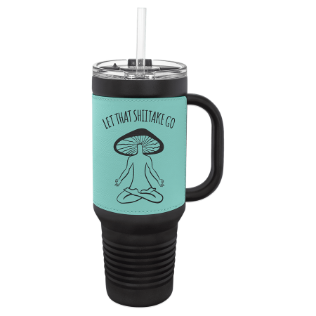 Polar Camel 40 oz. Black Leatherette Travel Mug with Handle & Straw