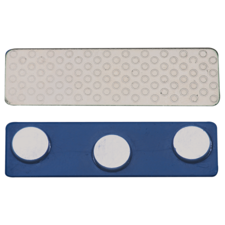 1 3/4" x 1/2" 3-Post Blue Plastic Backed Magnet with Adhesive