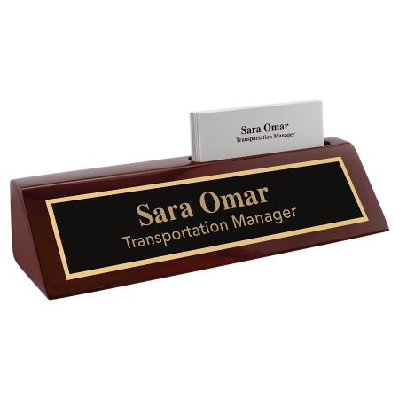 8 1/2" Rosewood Piano Finish Desk Wedge with Business Card Holder