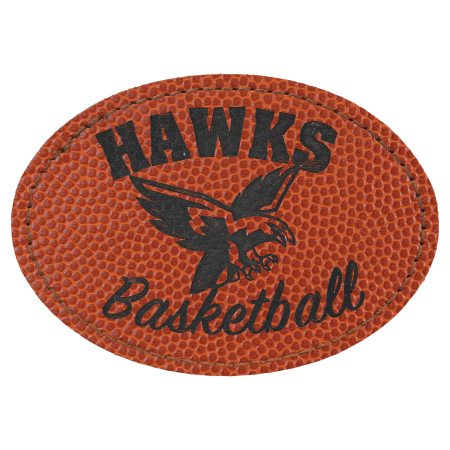 3 1/2" x 2 1/2" Basketball Laserable Leatherette Oval Patch with Adhesive