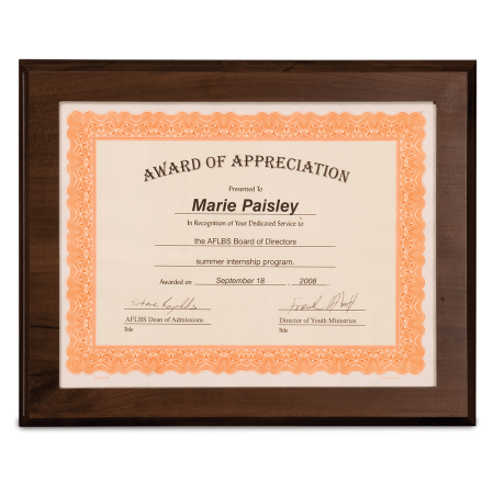 13" x 10 1/2" Cherry Finish Slide-In Frame Plaque with 11" x 8 1/2" Window
