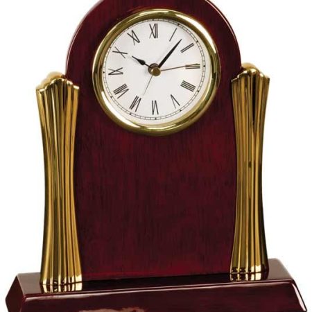 8 1/4" x 7 1/2" Rosewood Piano Finish Clock with Gold Columns