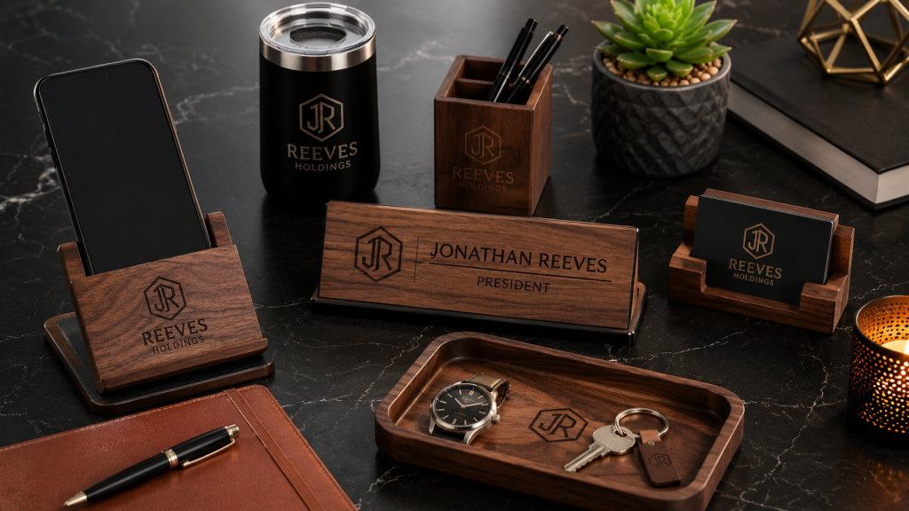 Premium engraved executive desk accessories with custom branding
