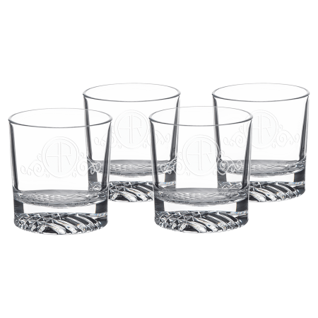 Four Polar Camel 9 oz. Round Rocks Glasses in Black Gift Box with Printed Paper Sleeve