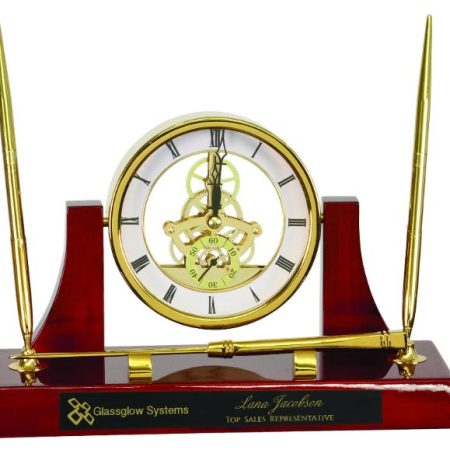 10 1/2" x 6" Executive/Rosewood Piano Finish Clock w/2 Pens/Letter Opener