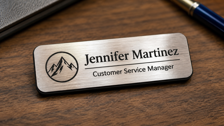 Brushed metal engraved name badge for Jennifer Martinez