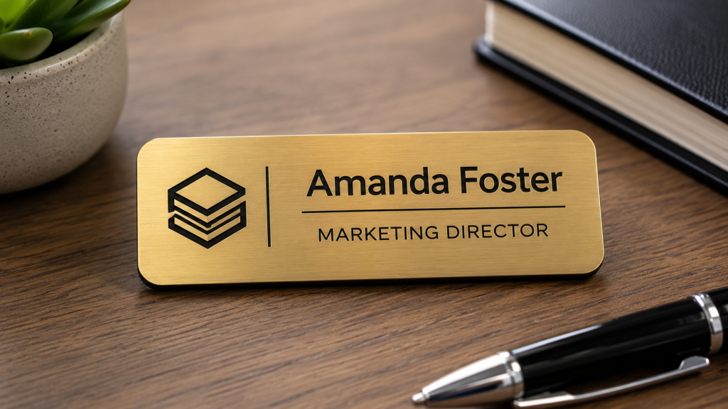 Gold Engraved Metal Employee Name Badge