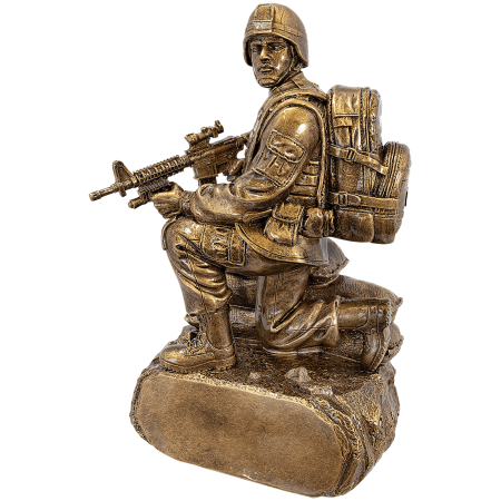 10" Antique Gold Military Resin Kneeling with Sandbags