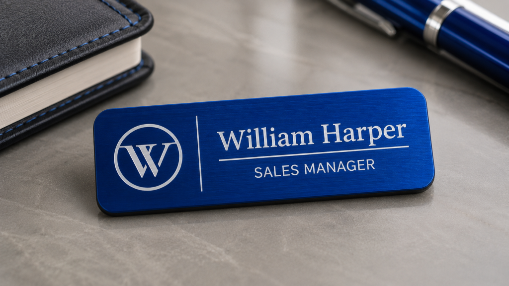 Royal Blue Engraved Metal Name Badge